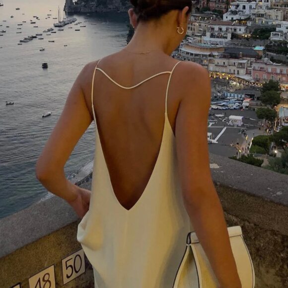 NWT Backless Vacation Satin Long Dress, Med - Picture 5 of 9